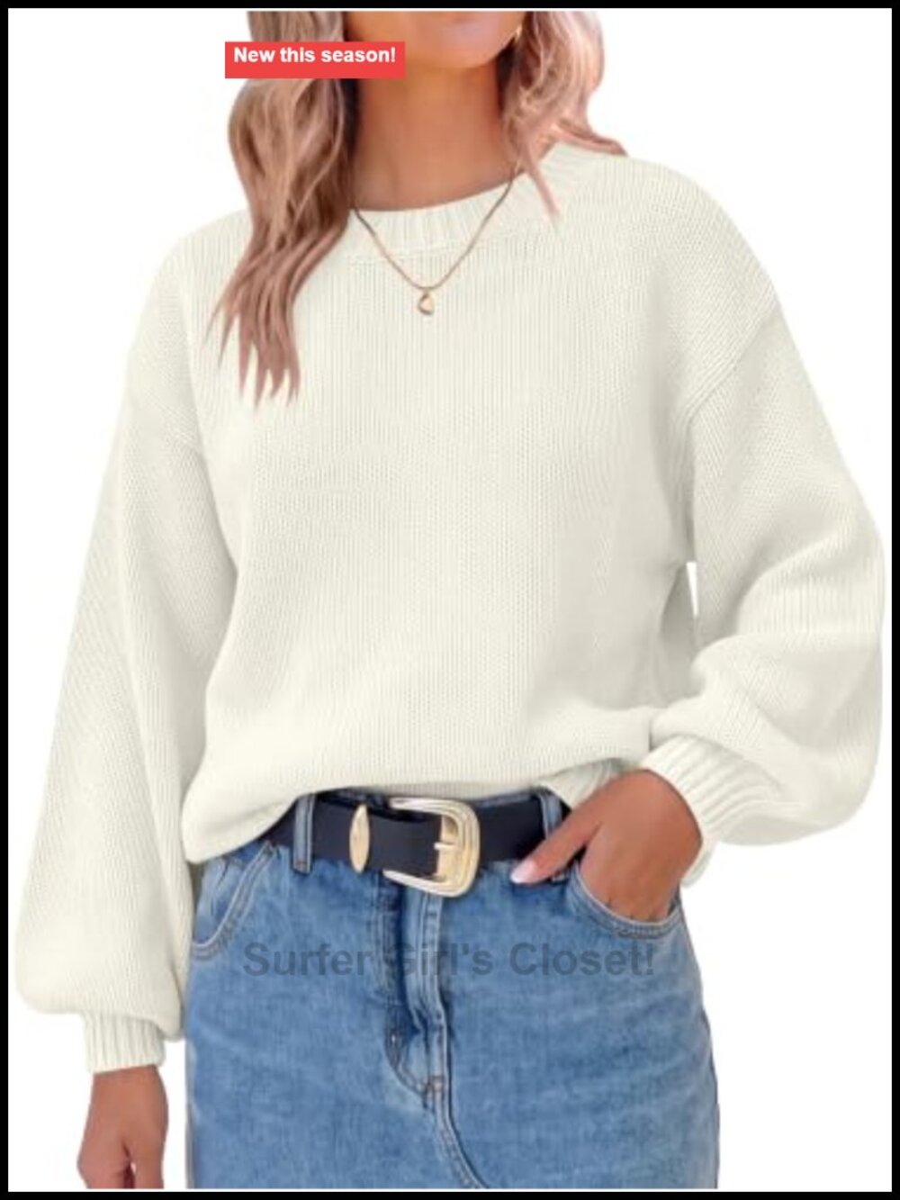 Oversized Long Sleeve Knit Sweater Crew Neck Lantern Sleeves